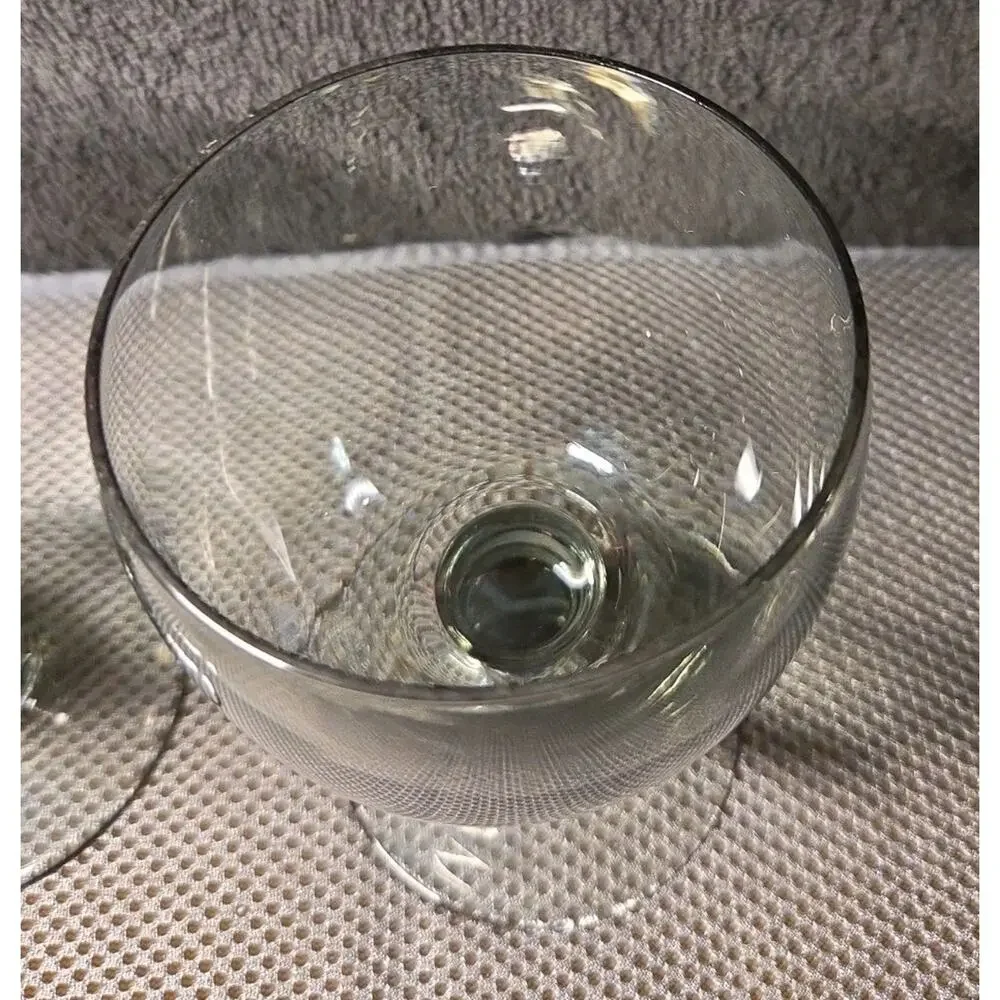 Set Of 3 clear pressed glass goblets with a bulbous stem 5